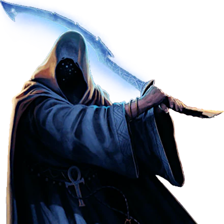 personal avatar: a hooded individual with a glowing khopesh sword